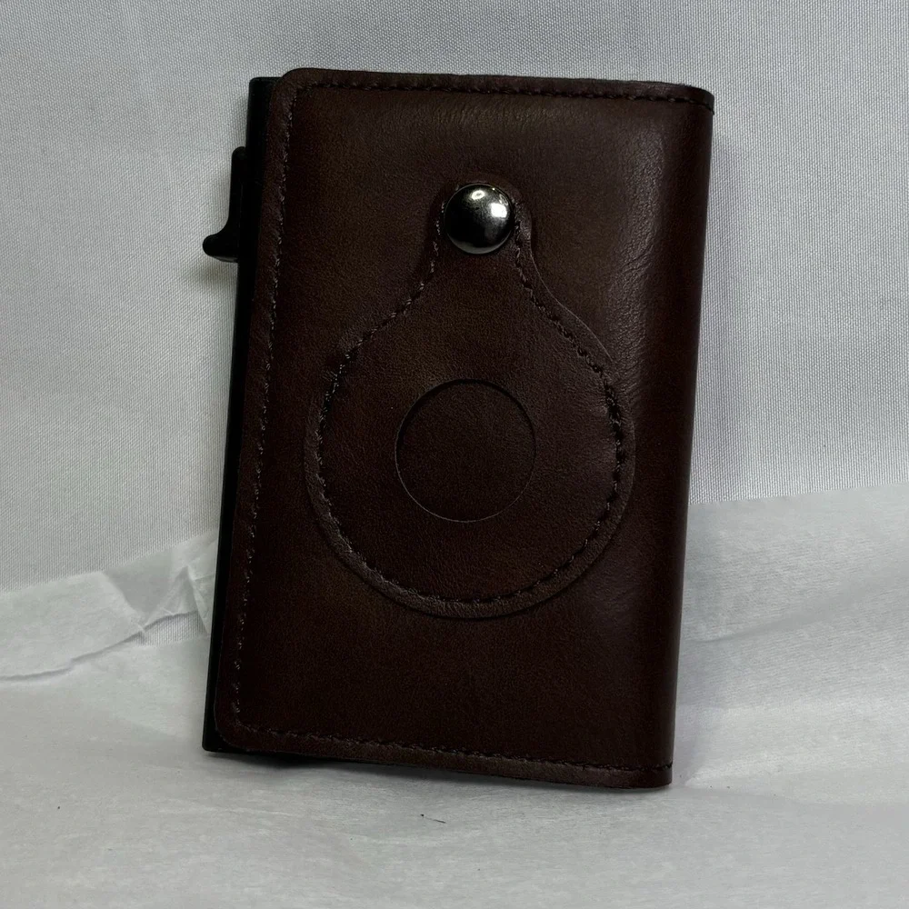 AirTag Brown Wallet Anti Theft Bullet Card Bag Multi-functional Rfid Card Holder